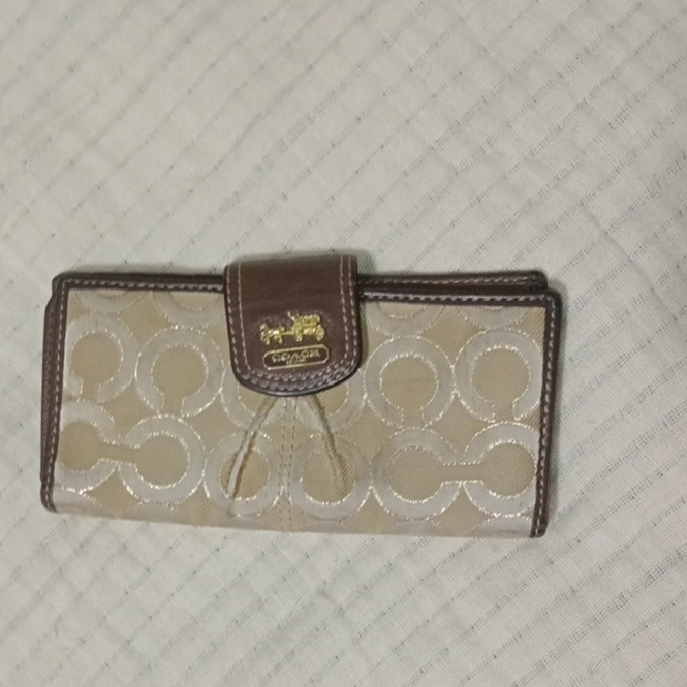 Vintage Coach Beige and Brown Wallet Snap Closure